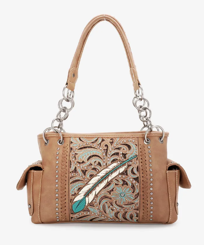 Montana West Tooled Feather Satchel