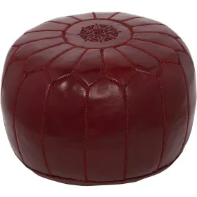 Moroccan Leather Ottoman - Deep Red