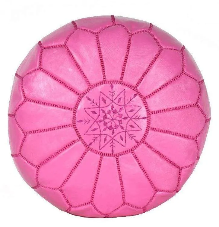 Moroccan Leather Ottoman - Fuchsia