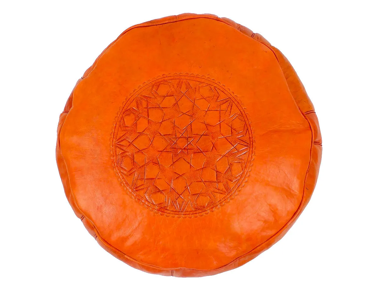 Moroccan Leather Ottoman - Orange Tabouret Pouf