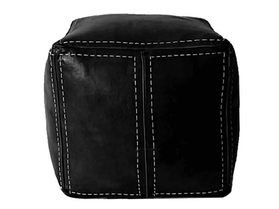 Moroccan Leather Pouf / Ottoman - Square - Brown Caramel - Aya