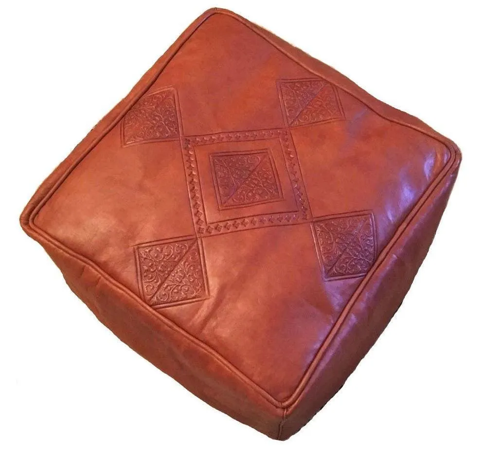 Moroccan Leather Pouf / Ottoman - Square - Lila