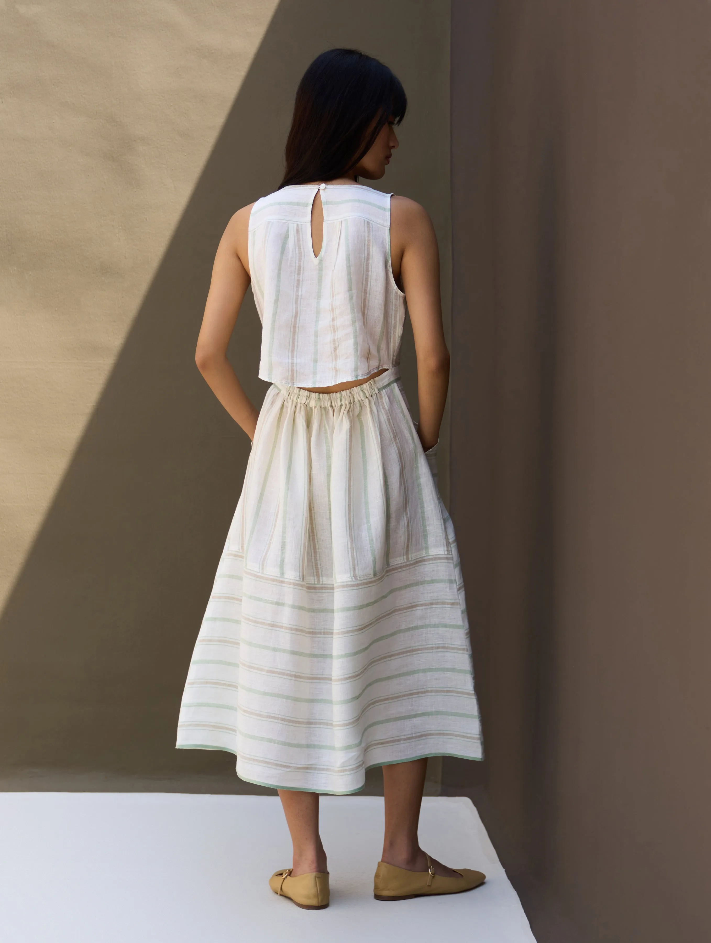 Neza Stripe Linen Sleeveless Dress - Mint