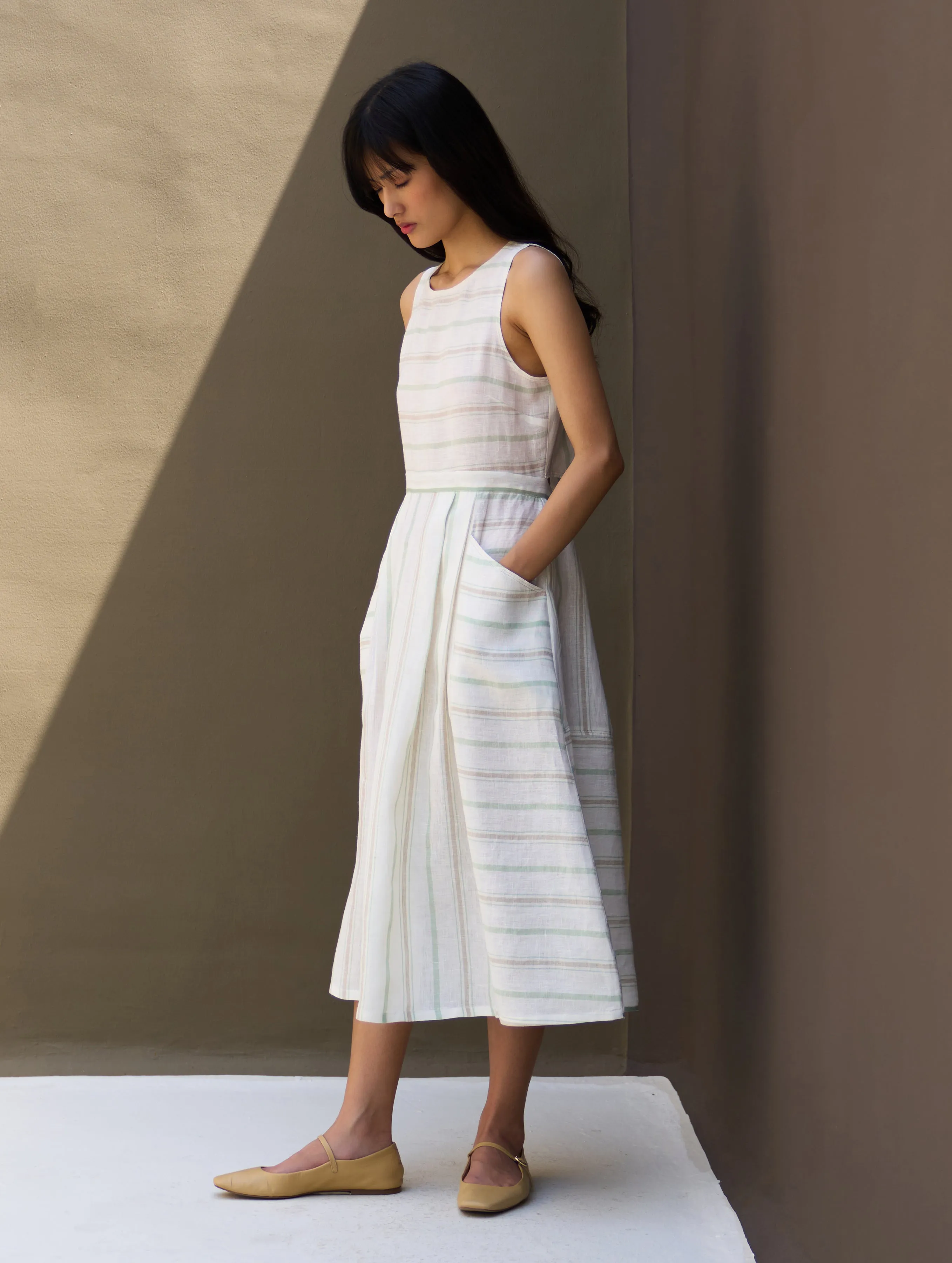 Neza Stripe Linen Sleeveless Dress - Mint