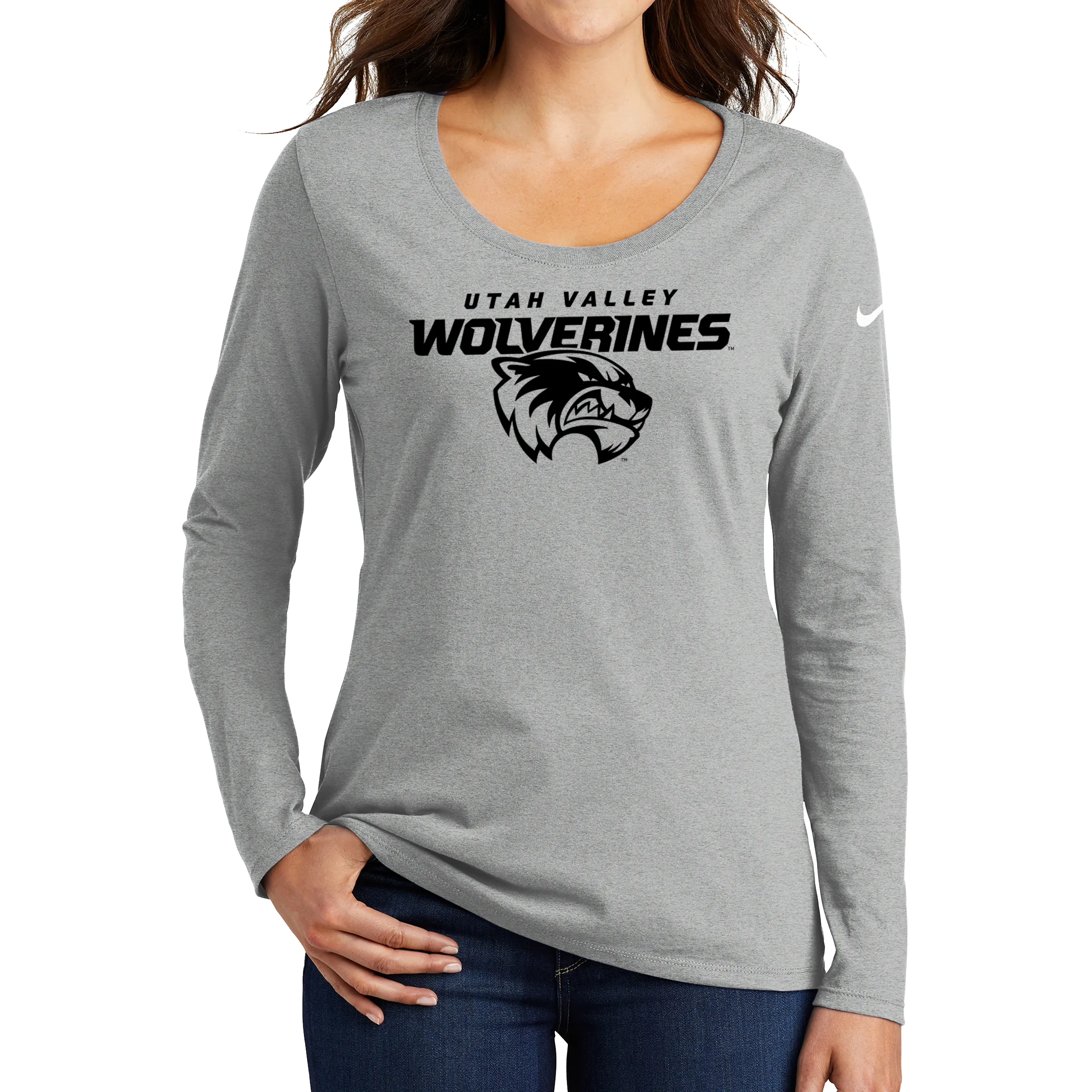 Nike Ladies Core Cotton Long Sleeve Scoop Neck Tee- Combo Under Wolverine