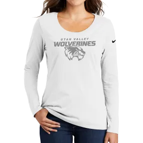 Nike Ladies Core Cotton Long Sleeve Scoop Neck Tee- Combo Under Wolverine