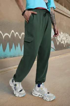 Olive Green Solid Baggy Fit Cargo Pants