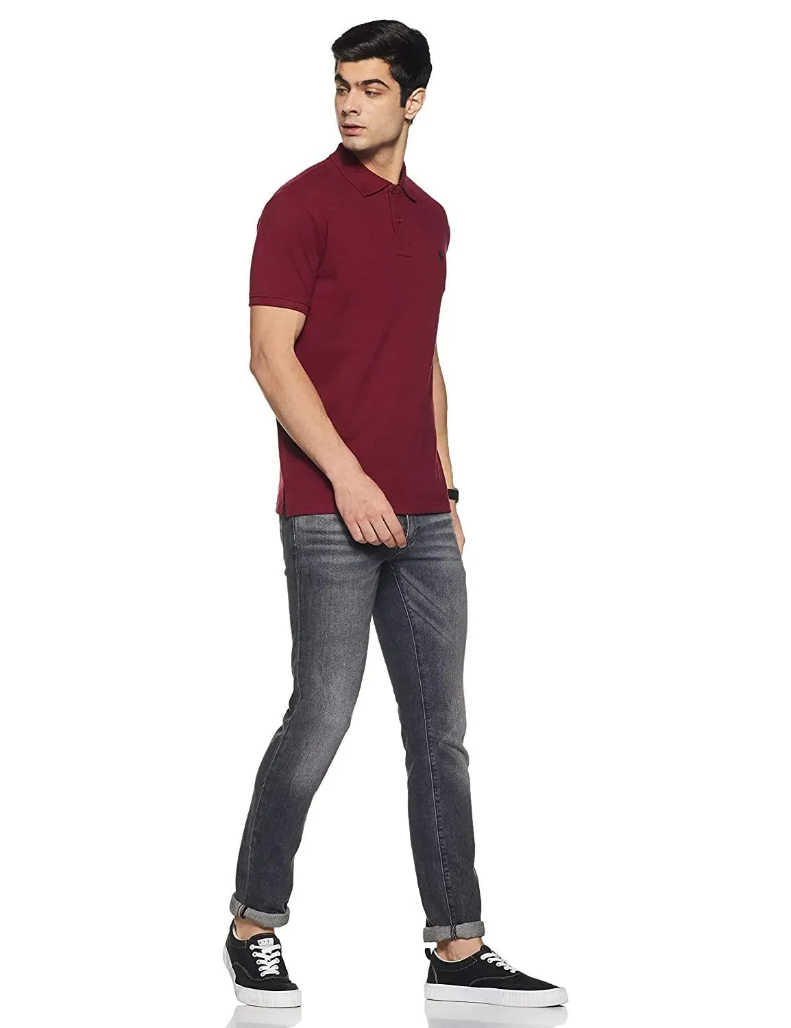 ONN Men's Cotton Polo T-Shirt (Pack of 2) in Solid Black Melange-Maroon colours