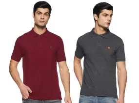 ONN Men's Cotton Polo T-Shirt (Pack of 2) in Solid Black Melange-Maroon colours