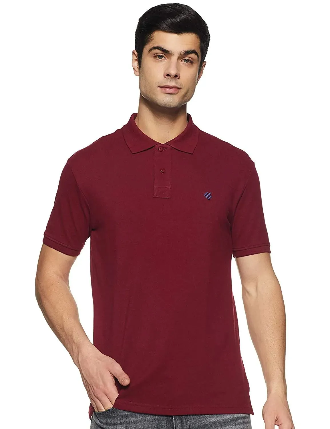 ONN Men's Cotton Polo T-Shirt (Pack of 2) in Solid Black Melange-Maroon colours