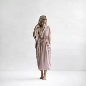 Pink drawstring waist linen dress by Seaside Tones