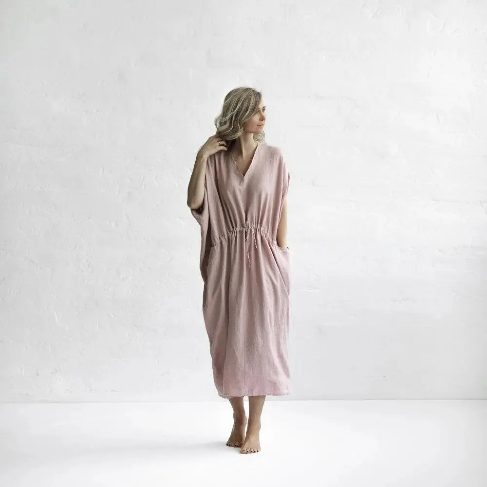 Pink drawstring waist linen dress by Seaside Tones