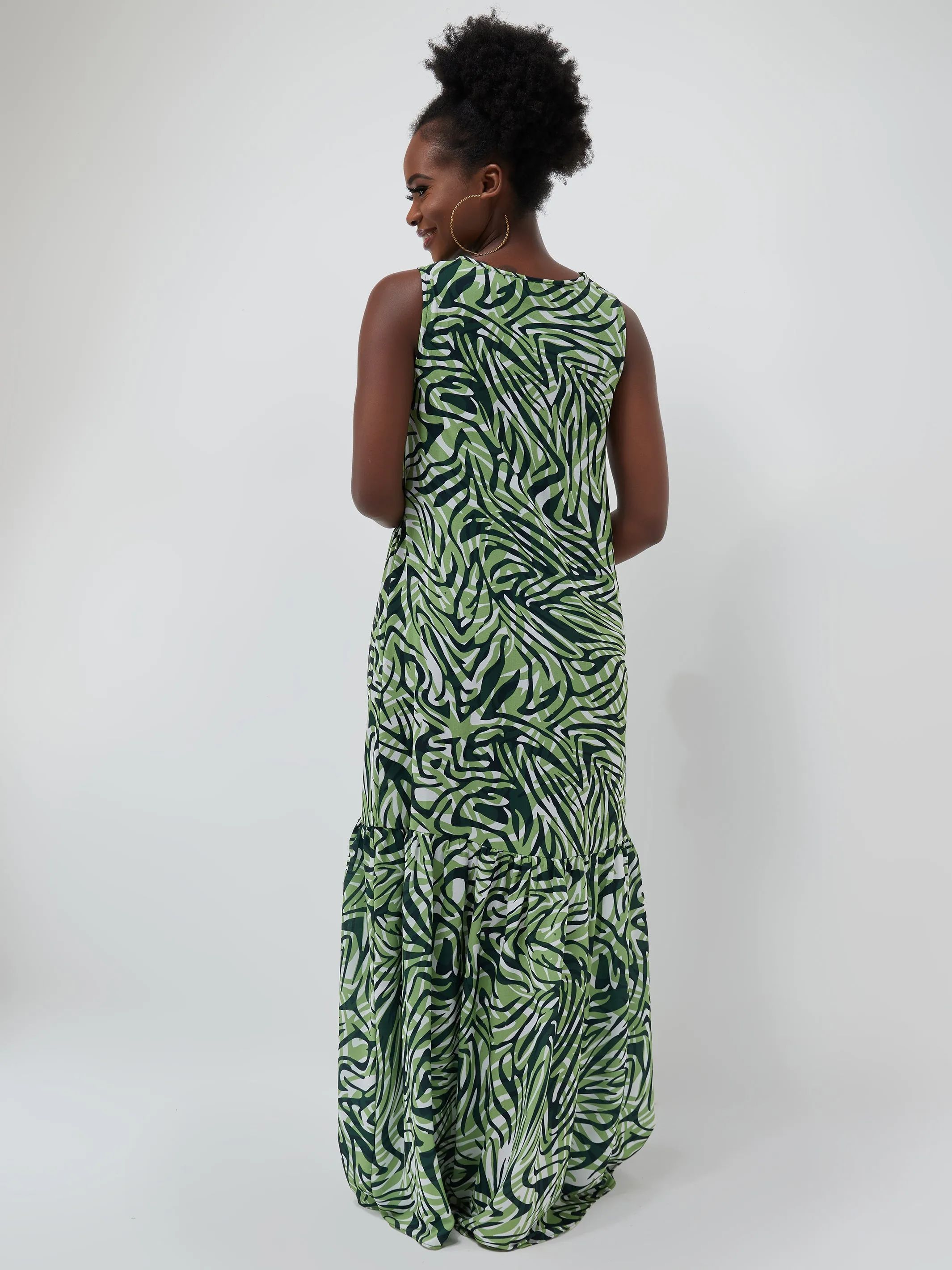 Safari Ayana Sleeveless Maxi Dress - Green Print