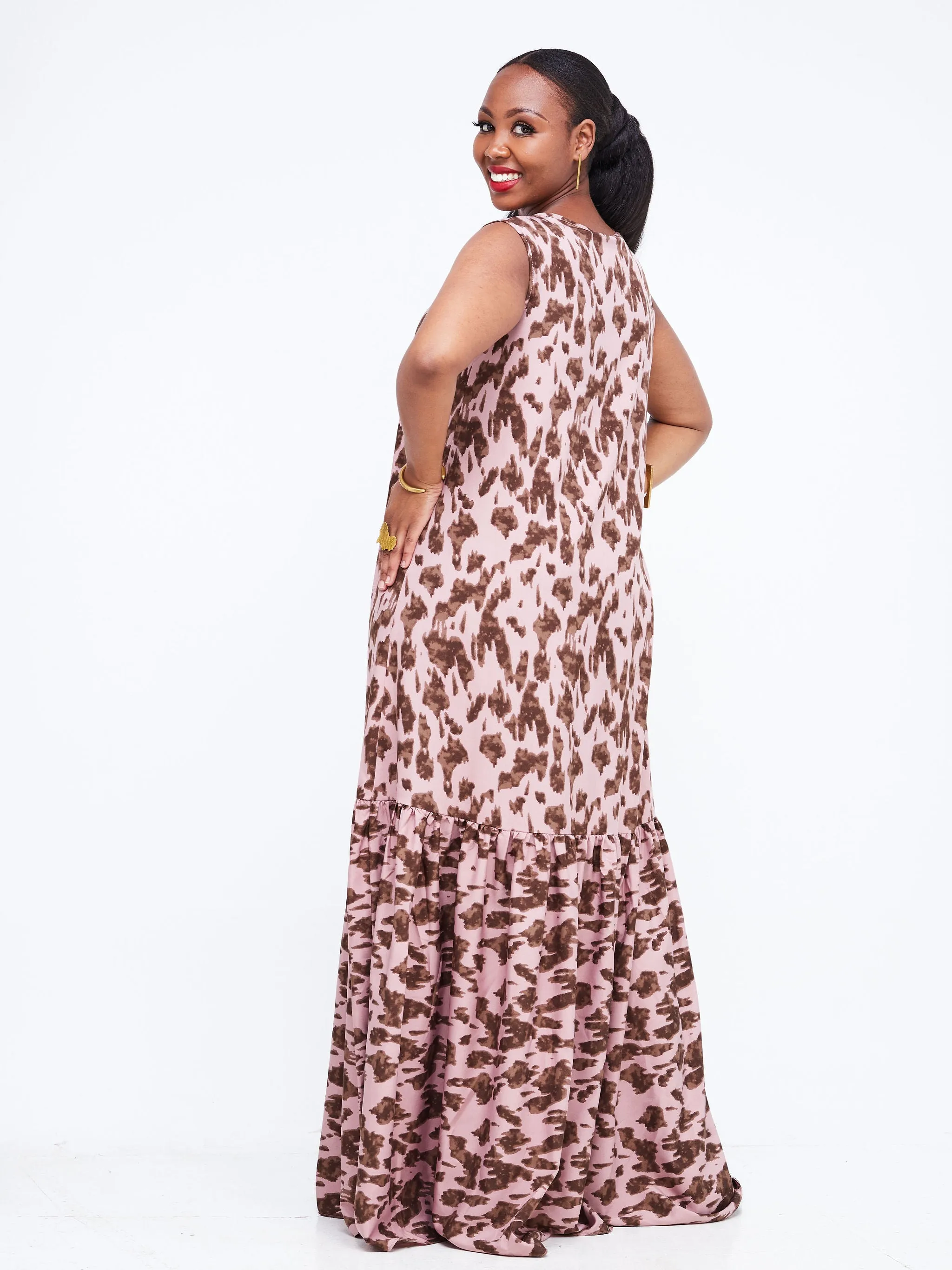 Safari Ayana Sleeveless Maxi Dress - Pink / Brown Animal Print