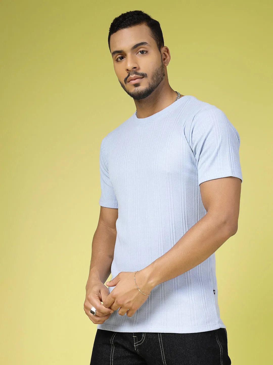 Self Textured Slim Fit T-Shirt