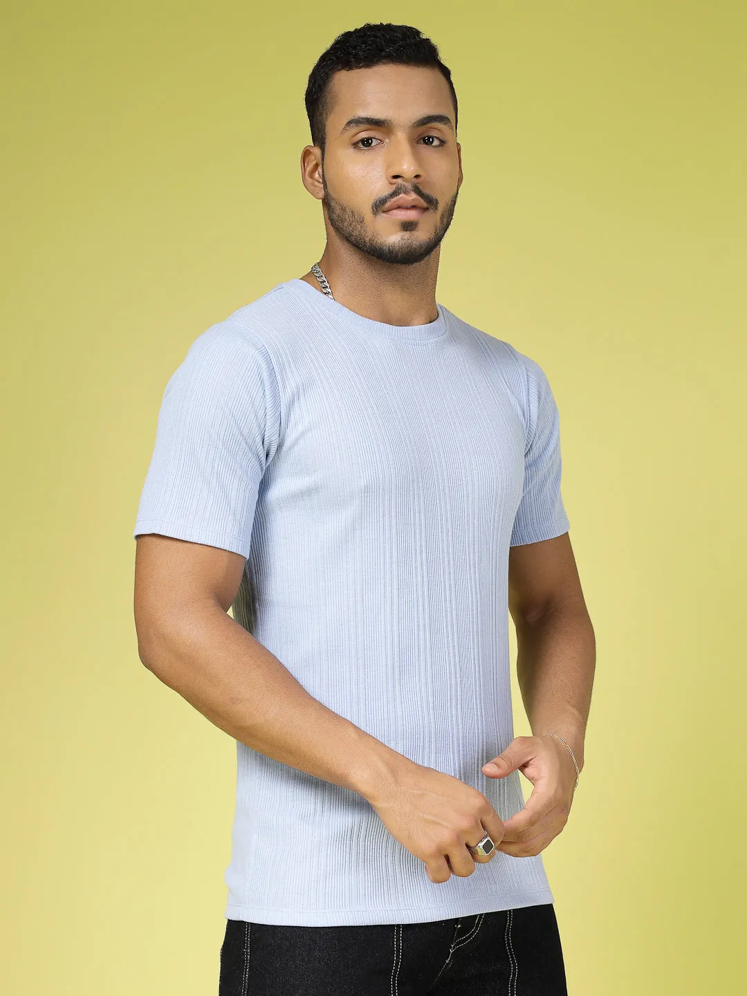 Self Textured Slim Fit T-Shirt