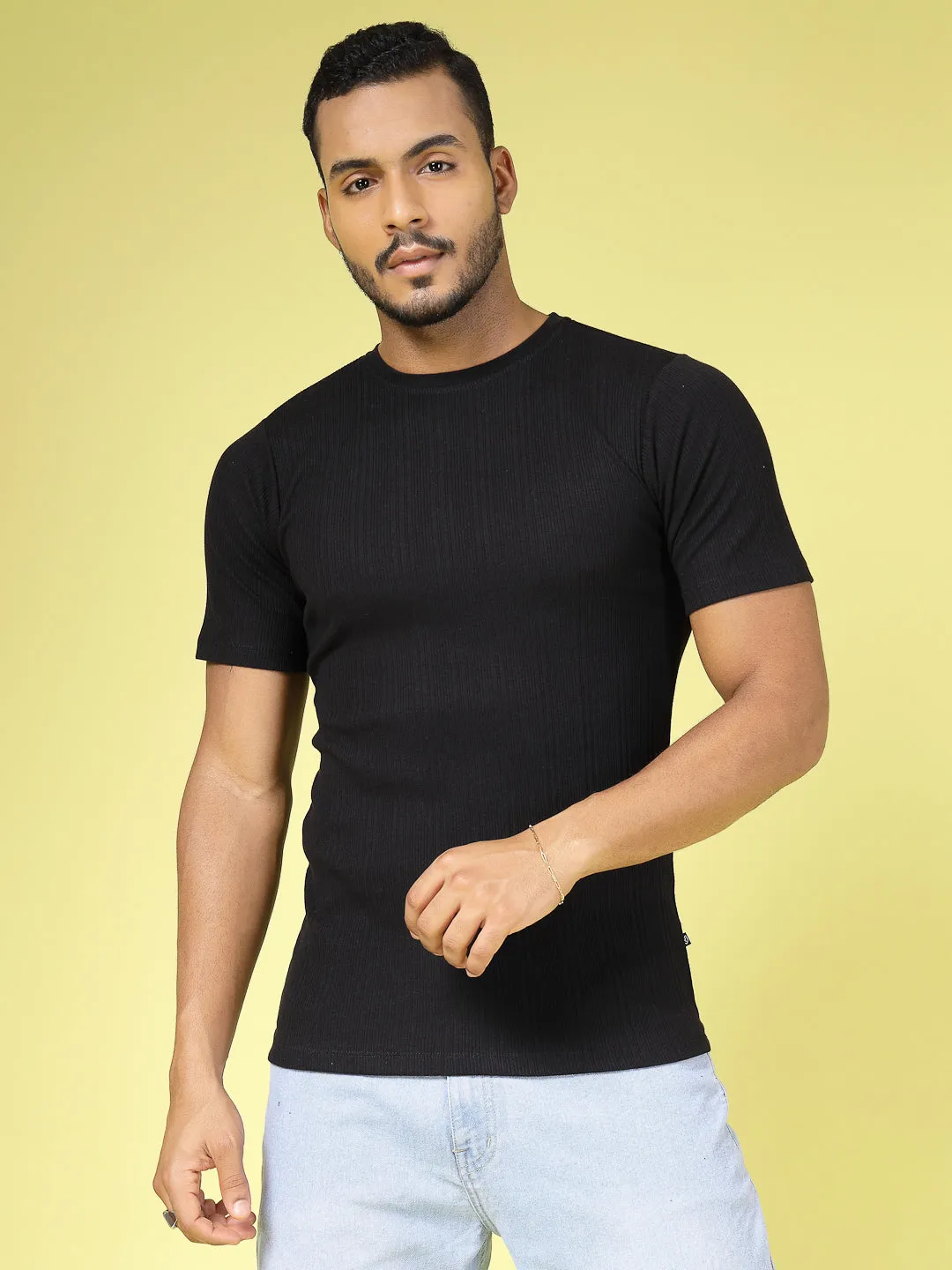 Self Textured Slim Fit T-Shirt