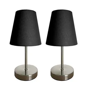 SIMPLE DESIGNS LT2013-BLK-2PK SAND NICKEL MINI BASIC TABLE LAMP 2 PACK SET WITH FABRIC SHADES, BLACK