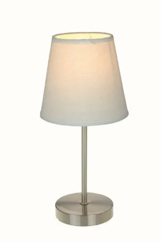 SIMPLE DESIGNS LT2013-WHT SAND NICKEL MINI BASIC TABLE LAMP WITH FABRIC SHADE, WHITE