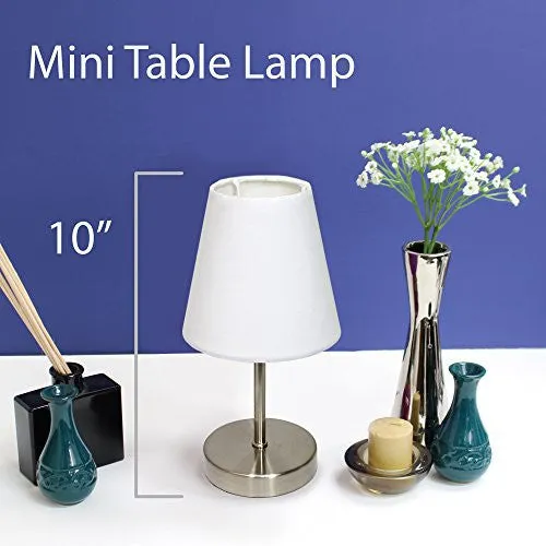 SIMPLE DESIGNS LT2013-WHT SAND NICKEL MINI BASIC TABLE LAMP WITH FABRIC SHADE, WHITE