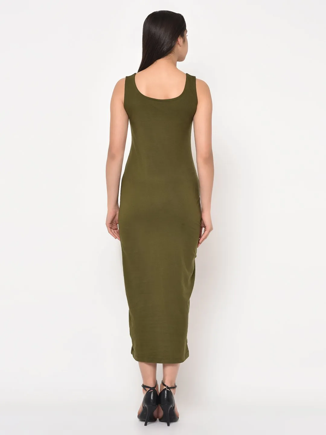 Solid Round Neck Sleeveless Maxi Dress