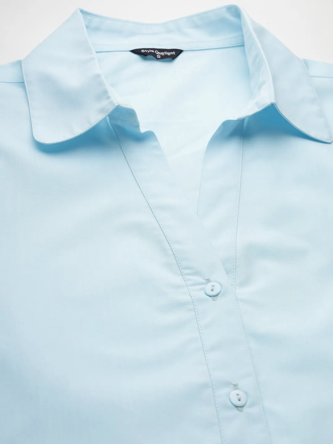 Style Quotient Women Light Blue Cotton Blend Formal Short Sleeve Shirt