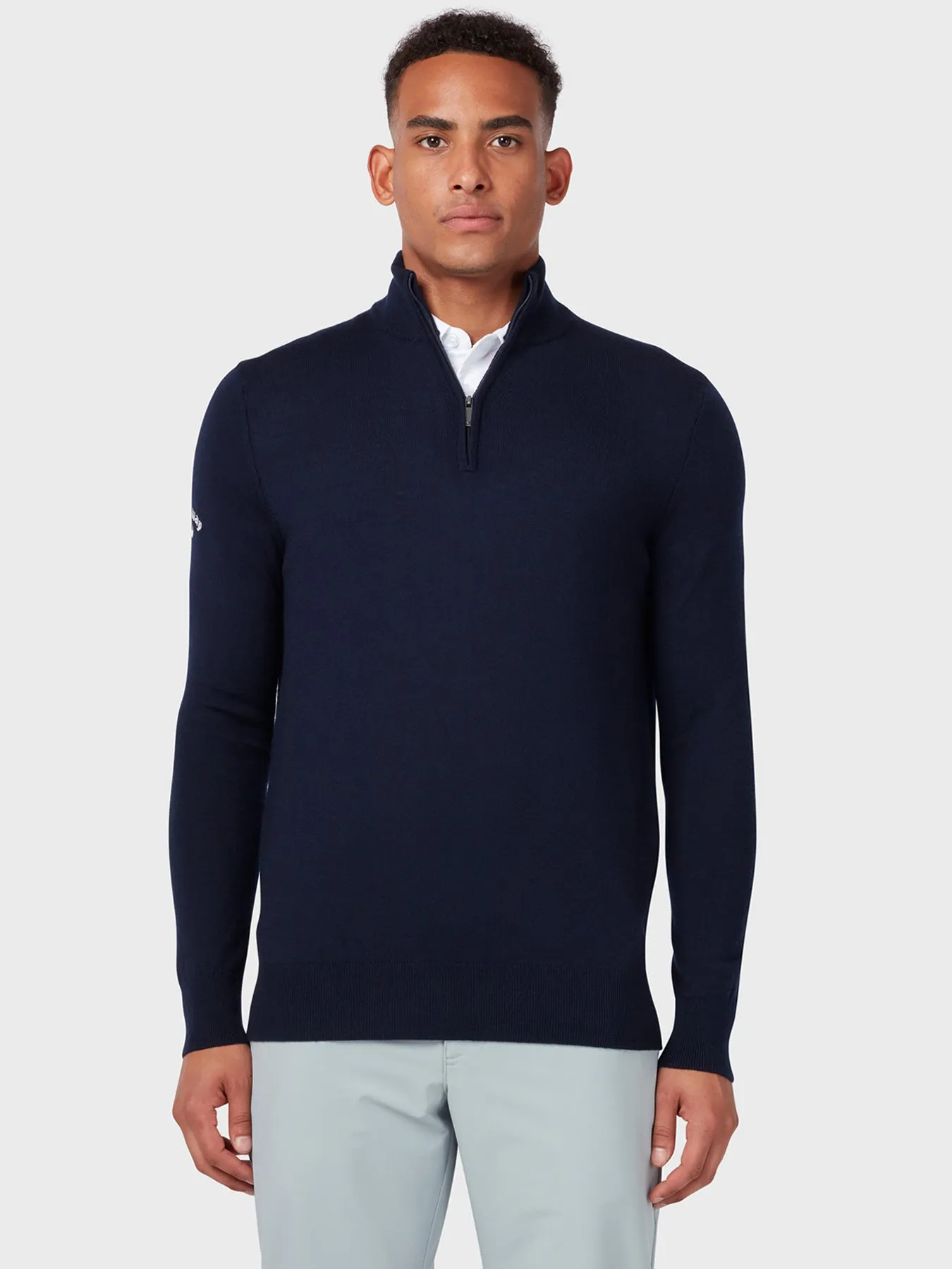 Thermal Merino Wool Quarter Zip Sweater In Dark Navy