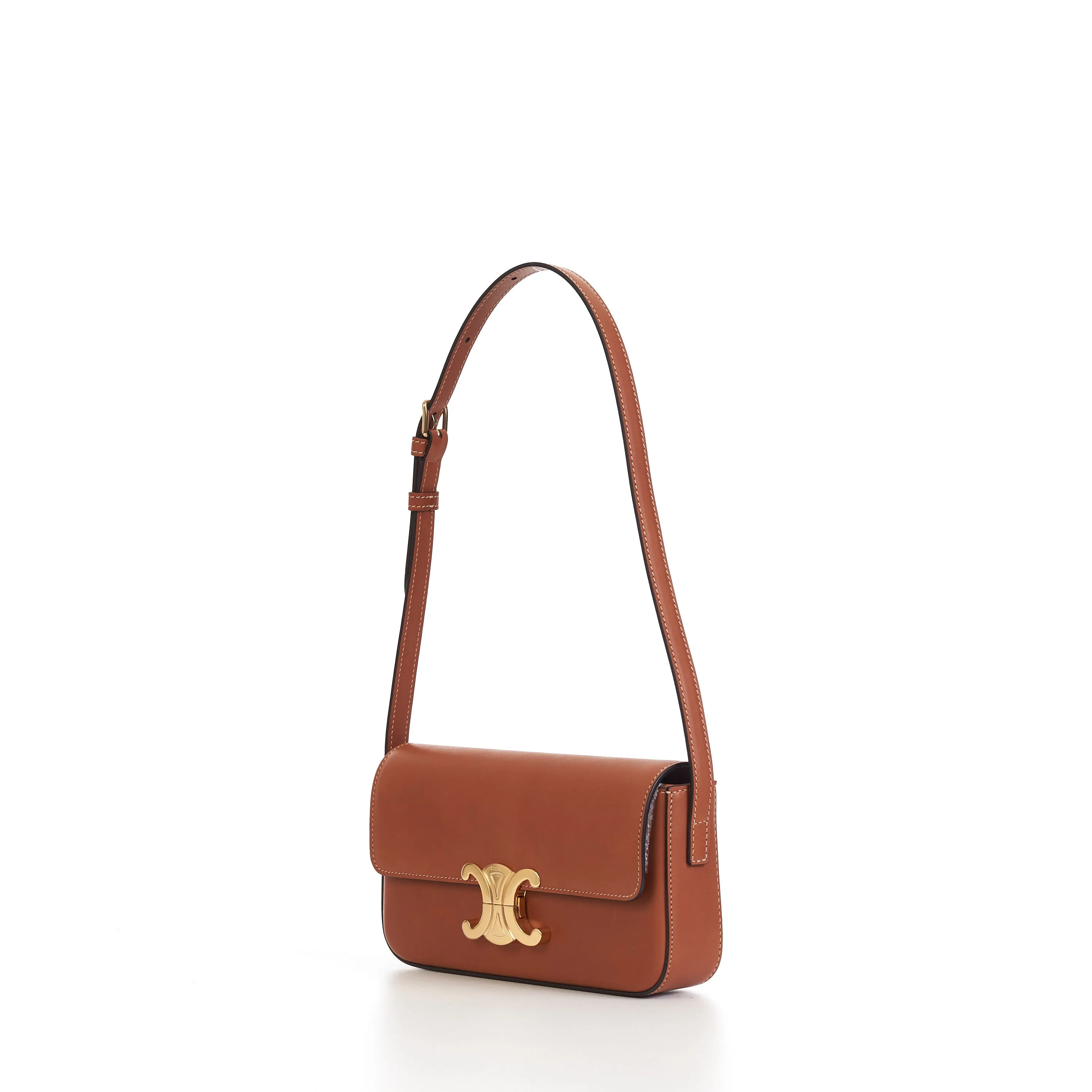 Triomphe Shoulder Bag In Tan Brown Natural Calfskin