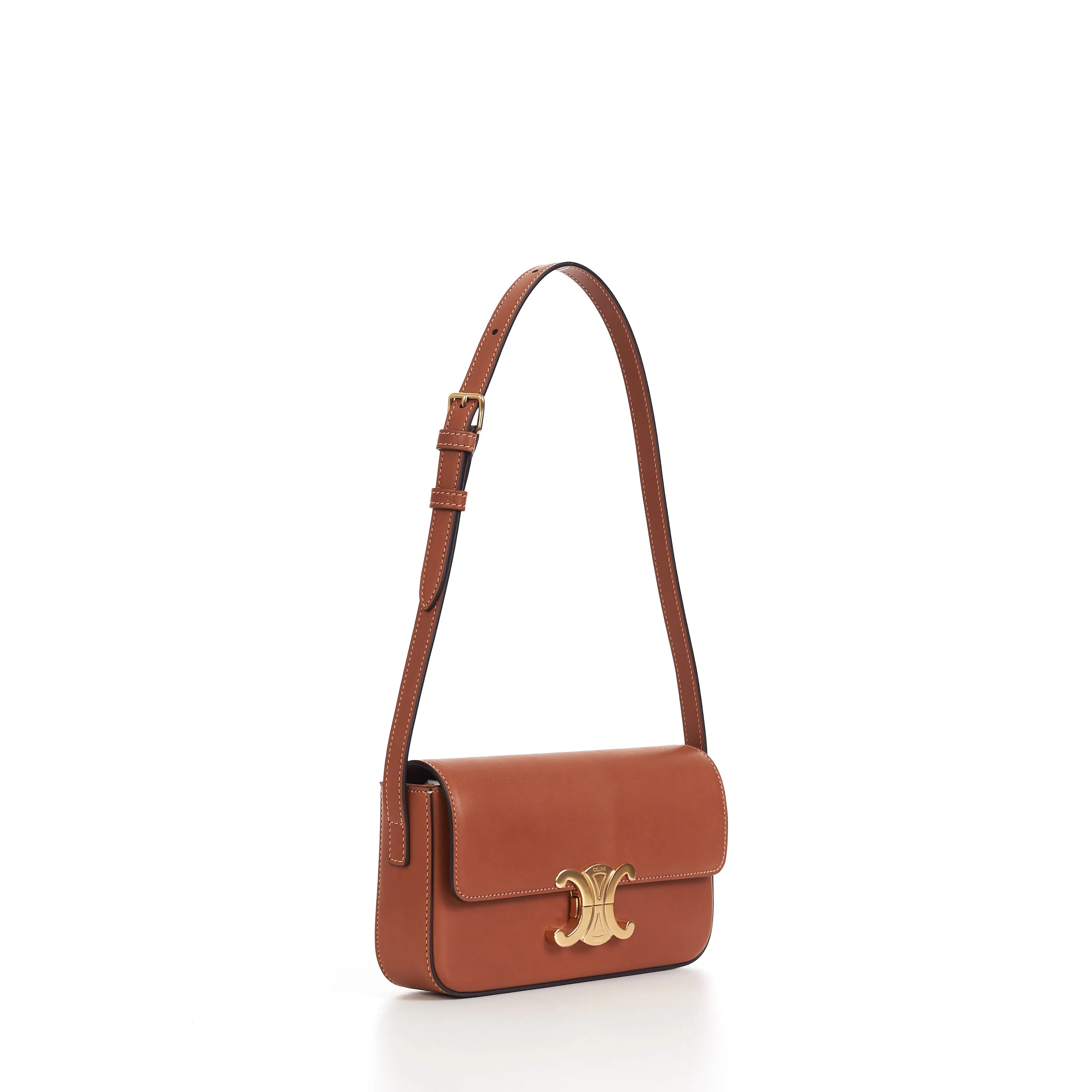 Triomphe Shoulder Bag In Tan Brown Natural Calfskin