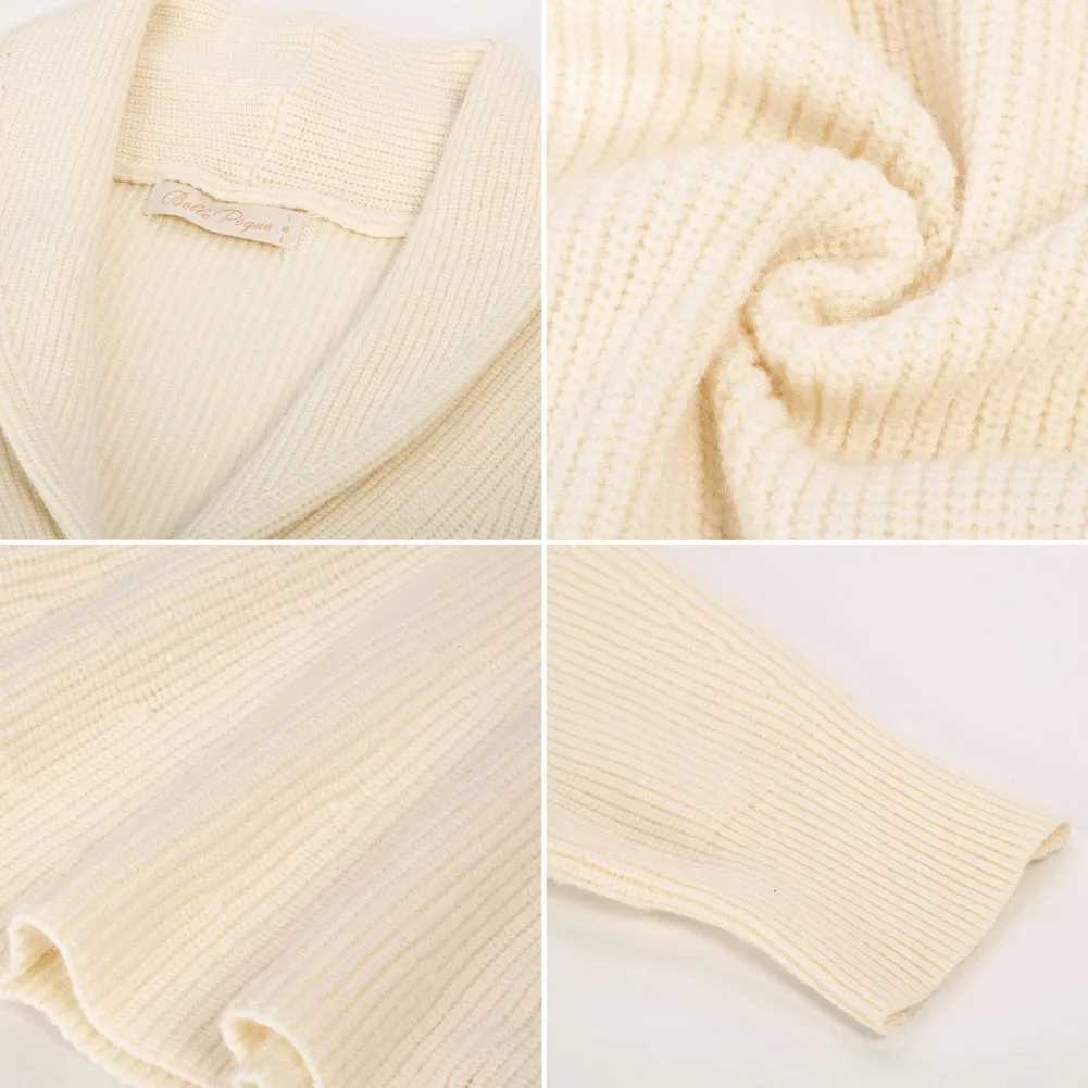 Vintage Fans Look of Peplum Hem Cardigan Sweater Long Sleeve Shawl Lapel Button-up Knitwear