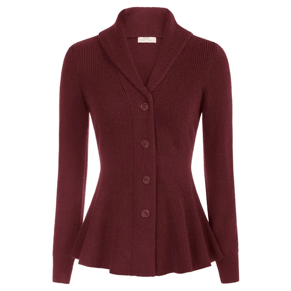 Vintage Fans Look of Peplum Hem Cardigan Sweater Long Sleeve Shawl Lapel Button-up Knitwear