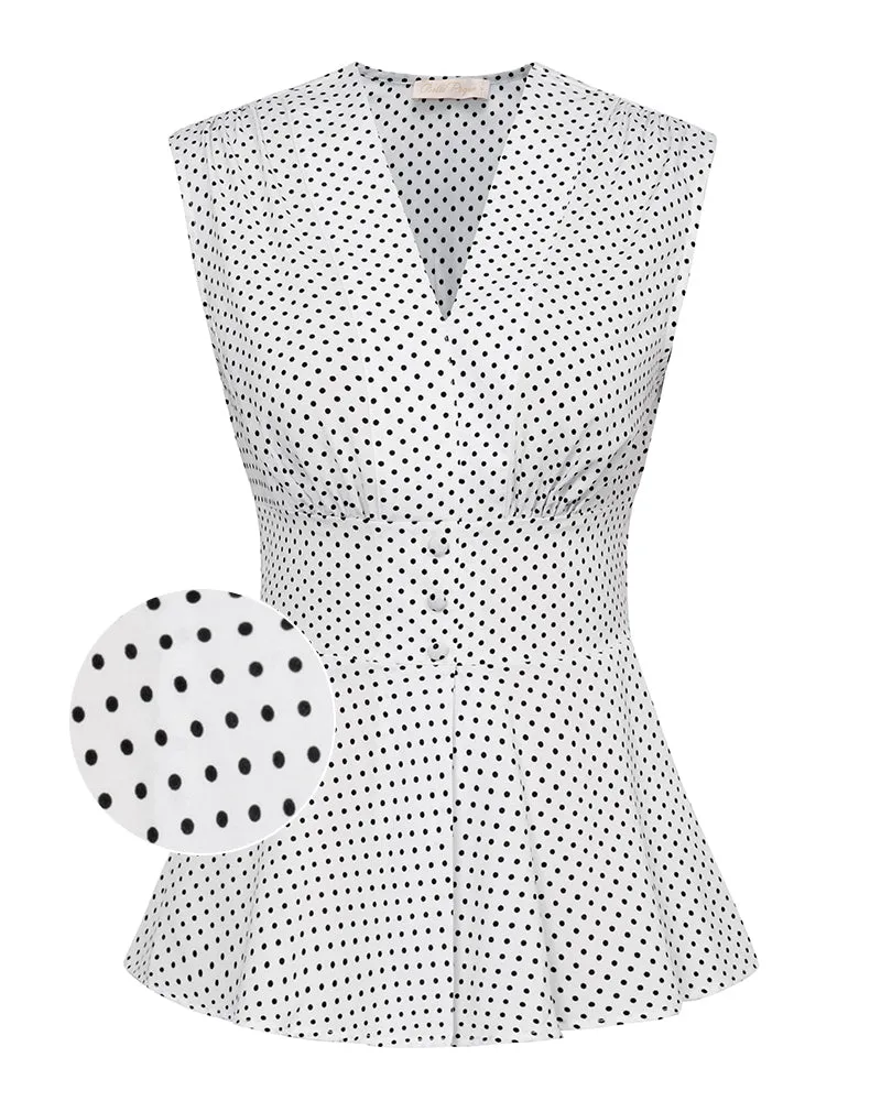 Vintage Polka Dot Patterns Sleeveless Blouse Peplum Top Retro Blouses