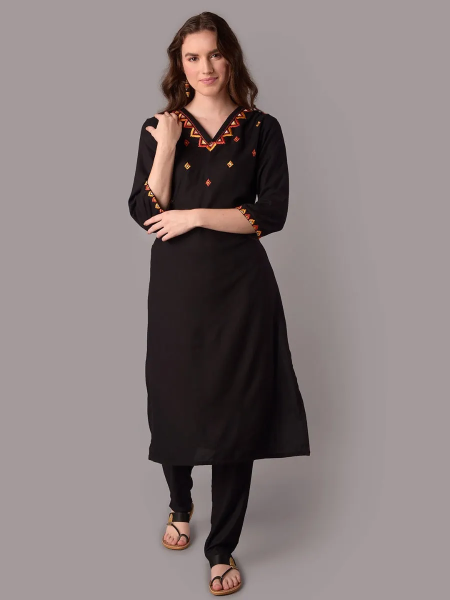 Women Black Kurta Trouser Dupatta