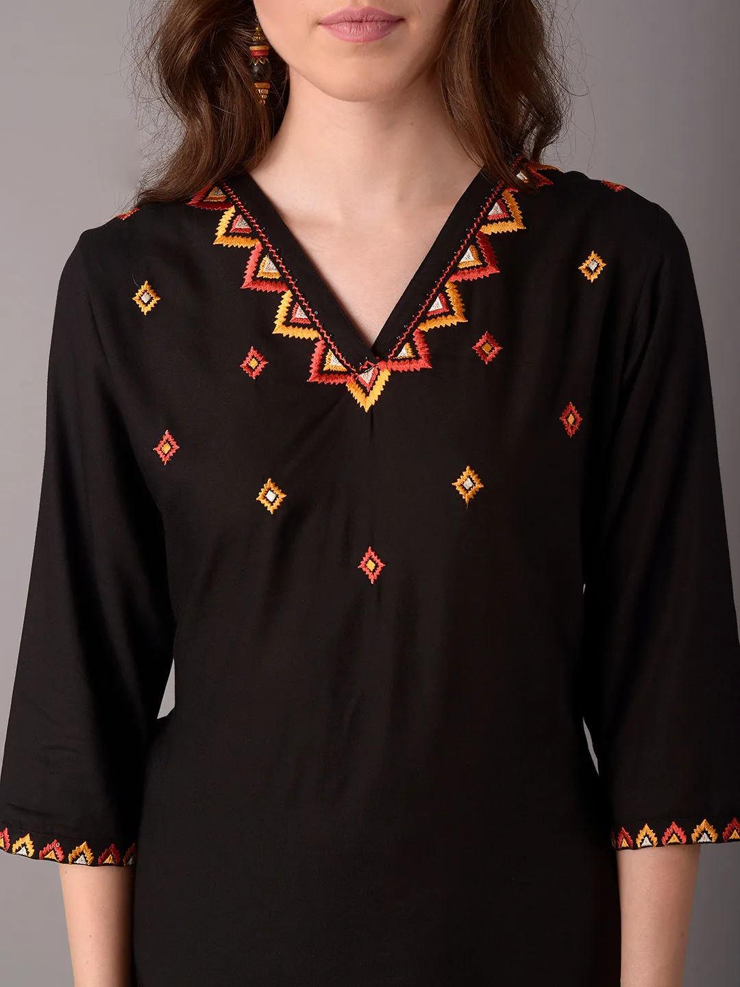 Women Black Kurta Trouser Dupatta