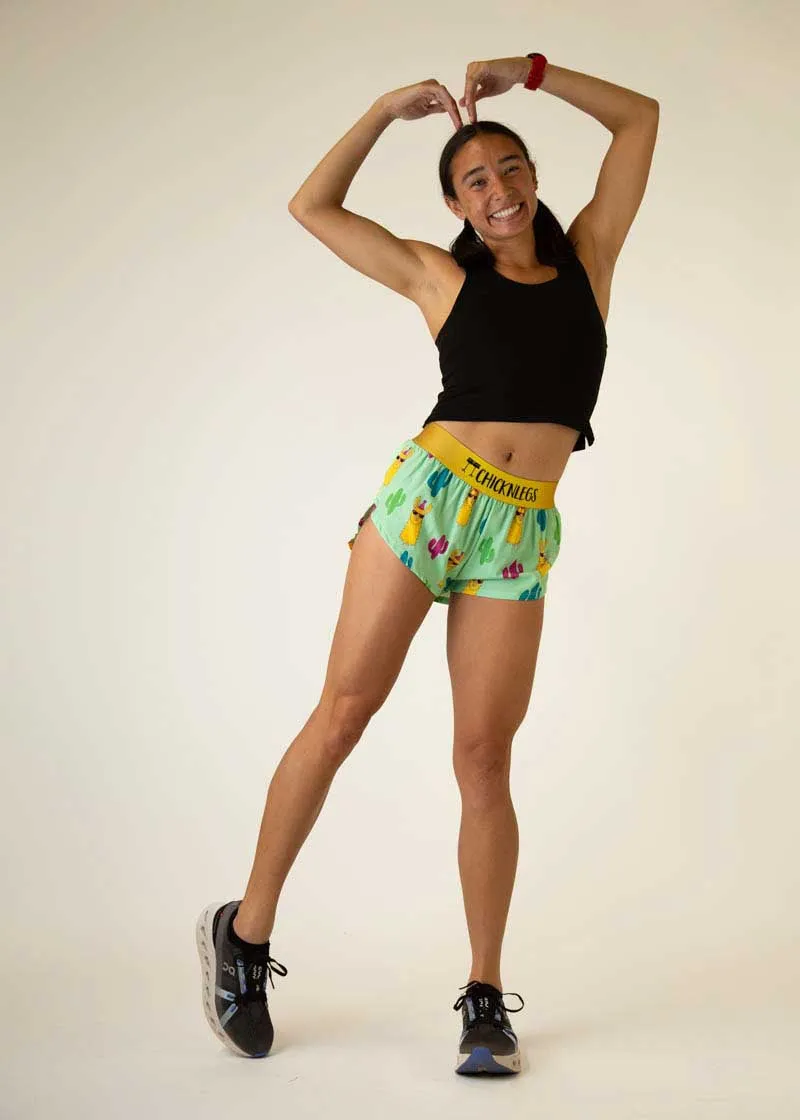 Women's Green Llamas 1.5" Split Shorts