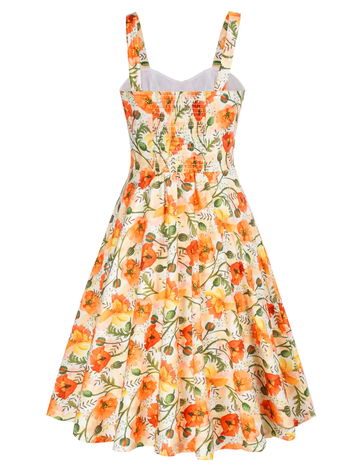 Women's Vintage Sleeveless Floral Ruched Summer Cute A-Line Flowy Swing Midi Dress