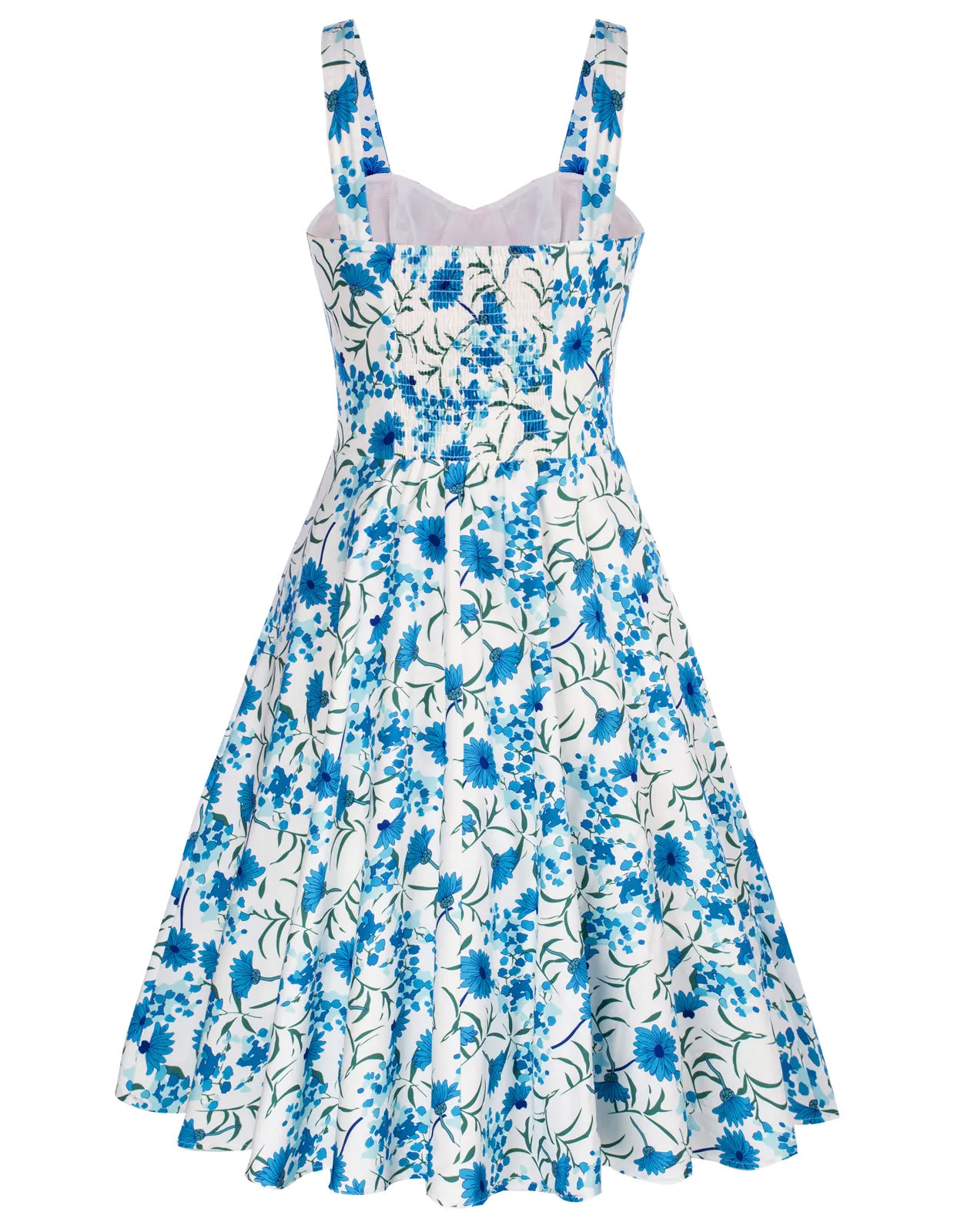 Women's Vintage Sleeveless Floral Ruched Summer Cute A-Line Flowy Swing Midi Dress