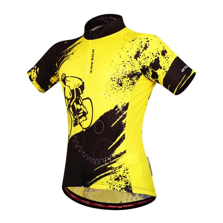 WOSAWE Black Green Short Sleeve Cycling Jersey