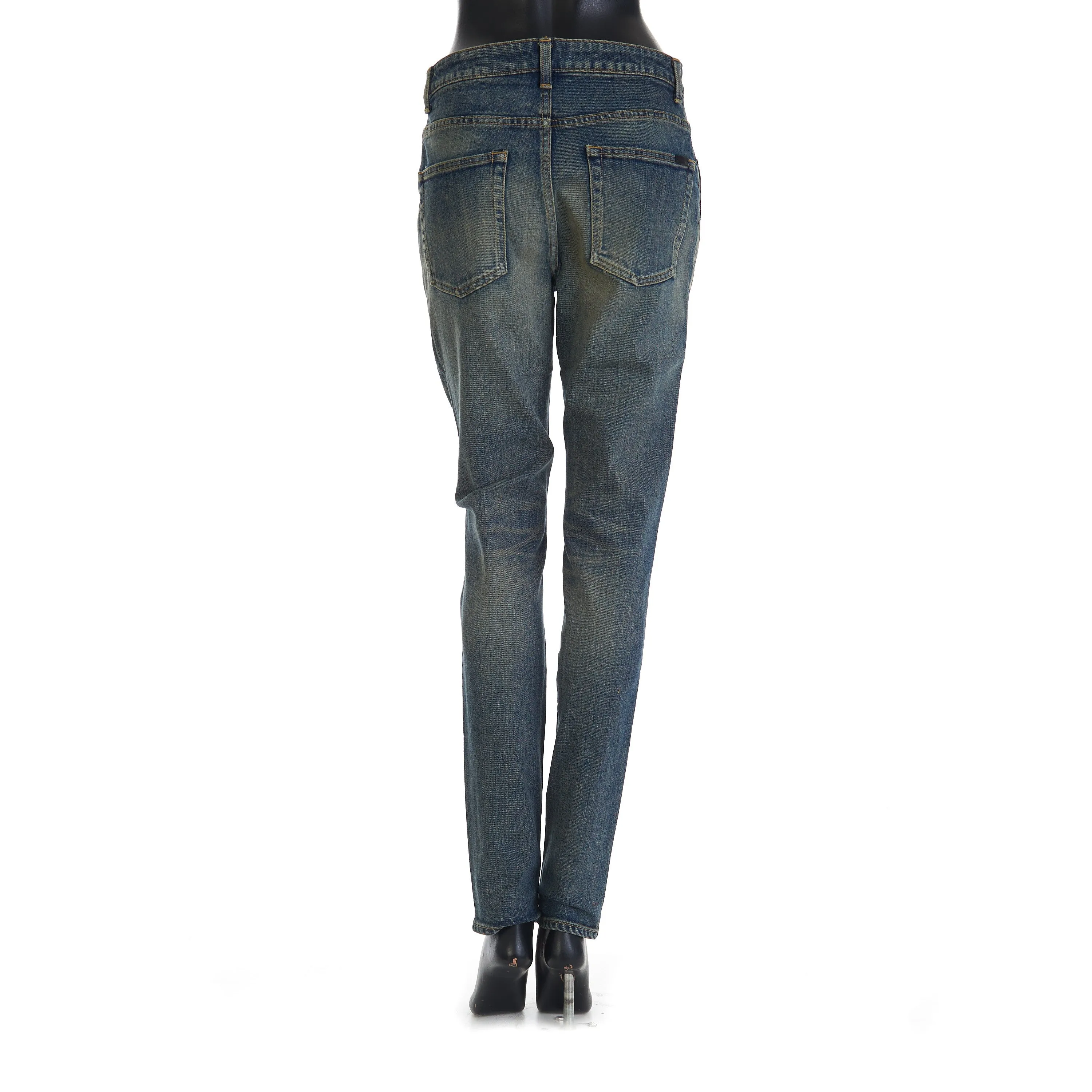 YSL Mid Waist Skinny Jeans In Vintage Blue Denim