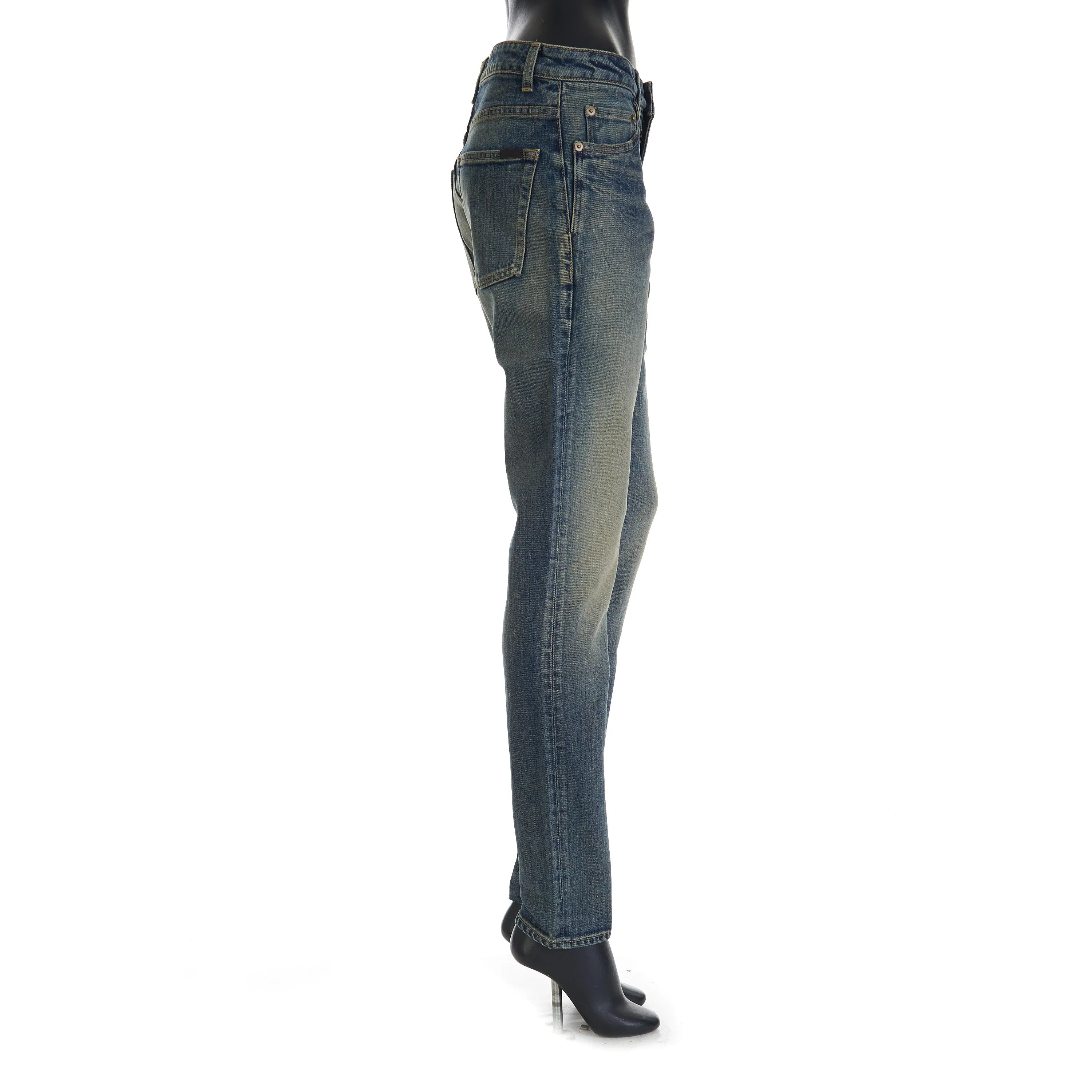 YSL Mid Waist Skinny Jeans In Vintage Blue Denim