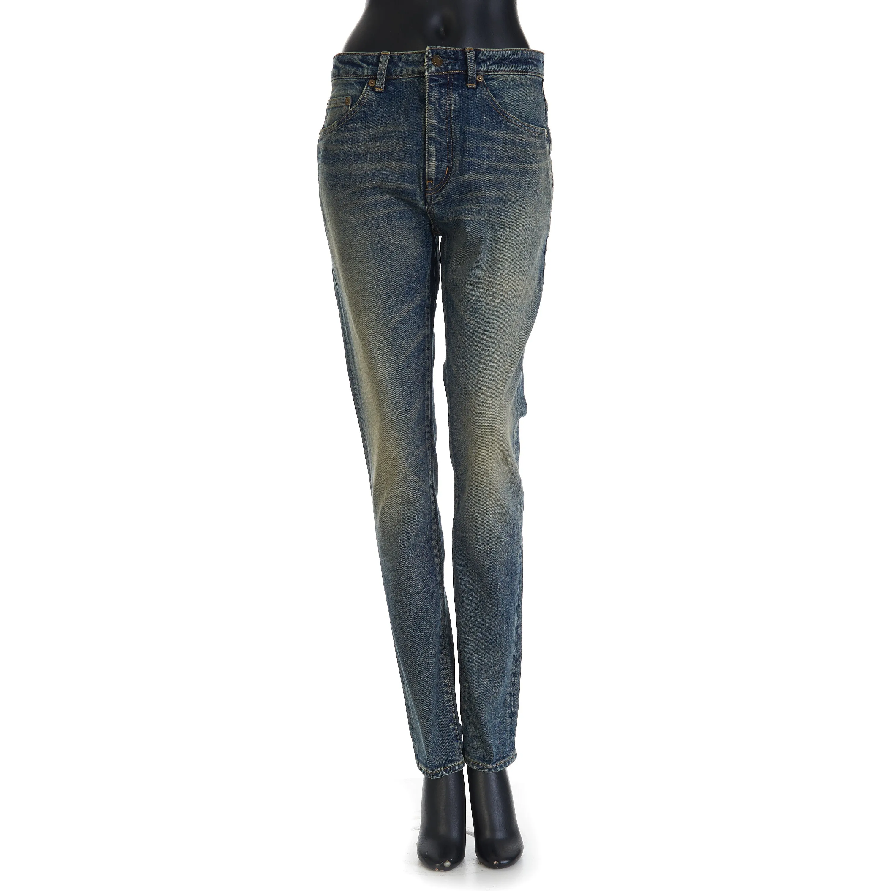 YSL Mid Waist Skinny Jeans In Vintage Blue Denim