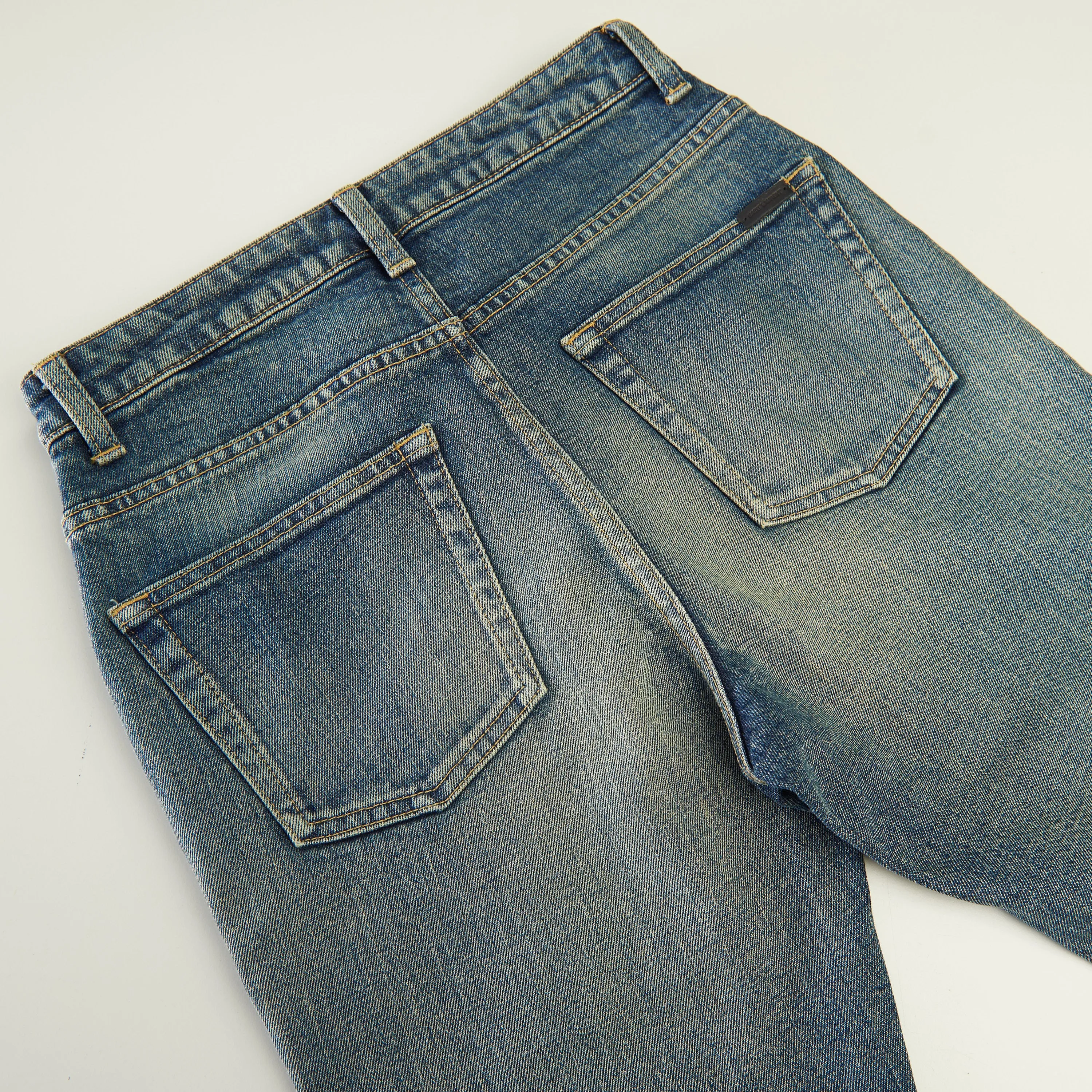 YSL Mid Waist Skinny Jeans In Vintage Blue Denim