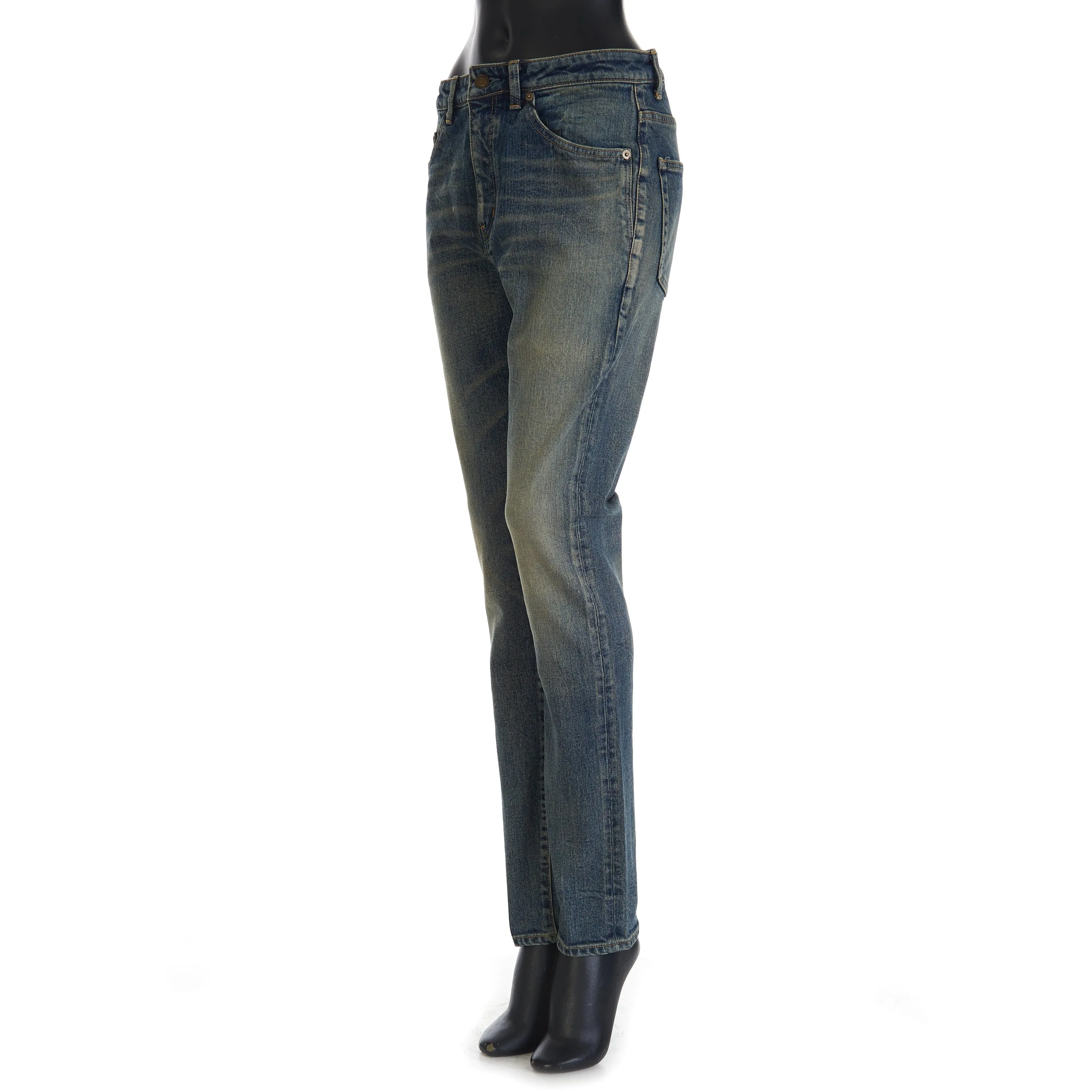 YSL Mid Waist Skinny Jeans In Vintage Blue Denim