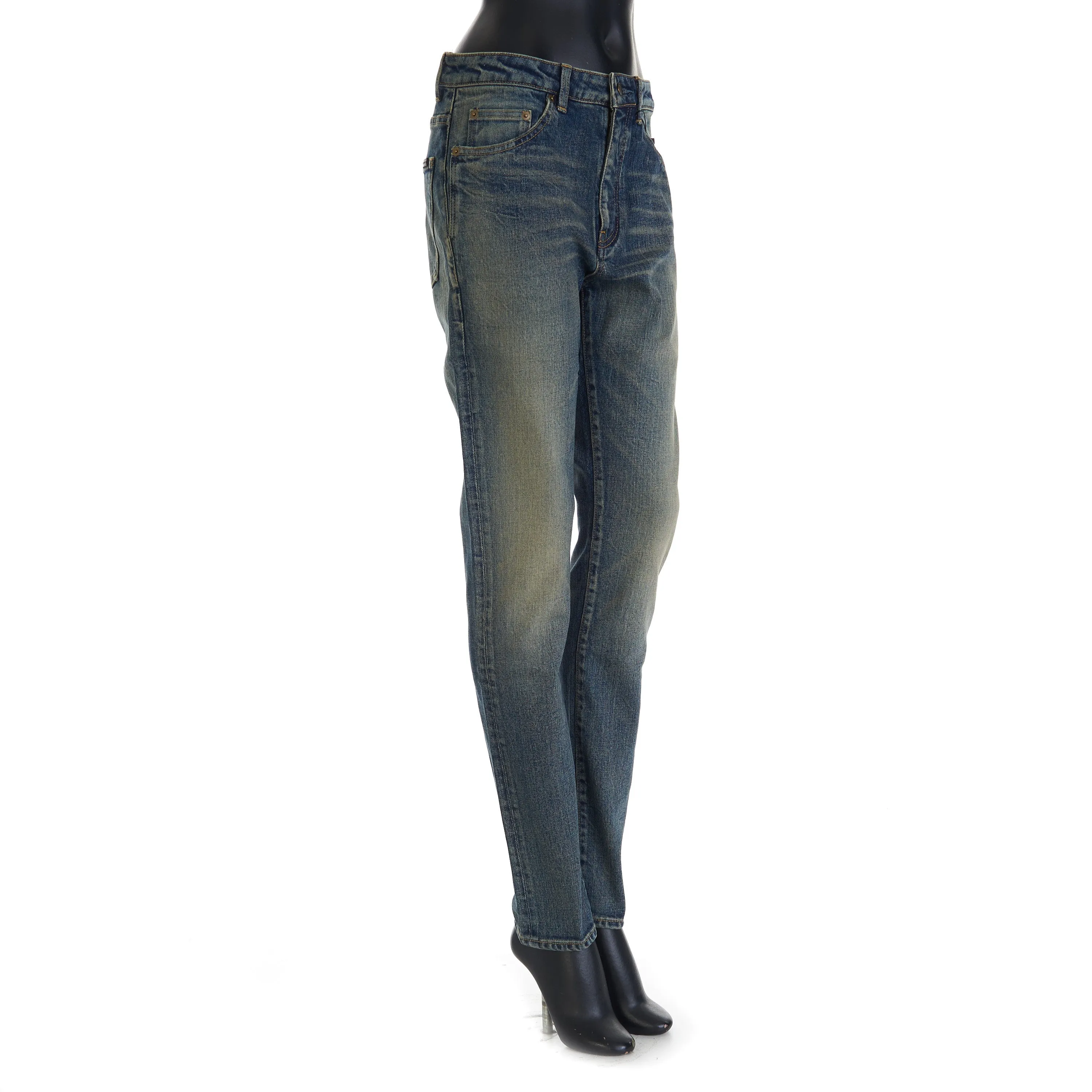 YSL Mid Waist Skinny Jeans In Vintage Blue Denim