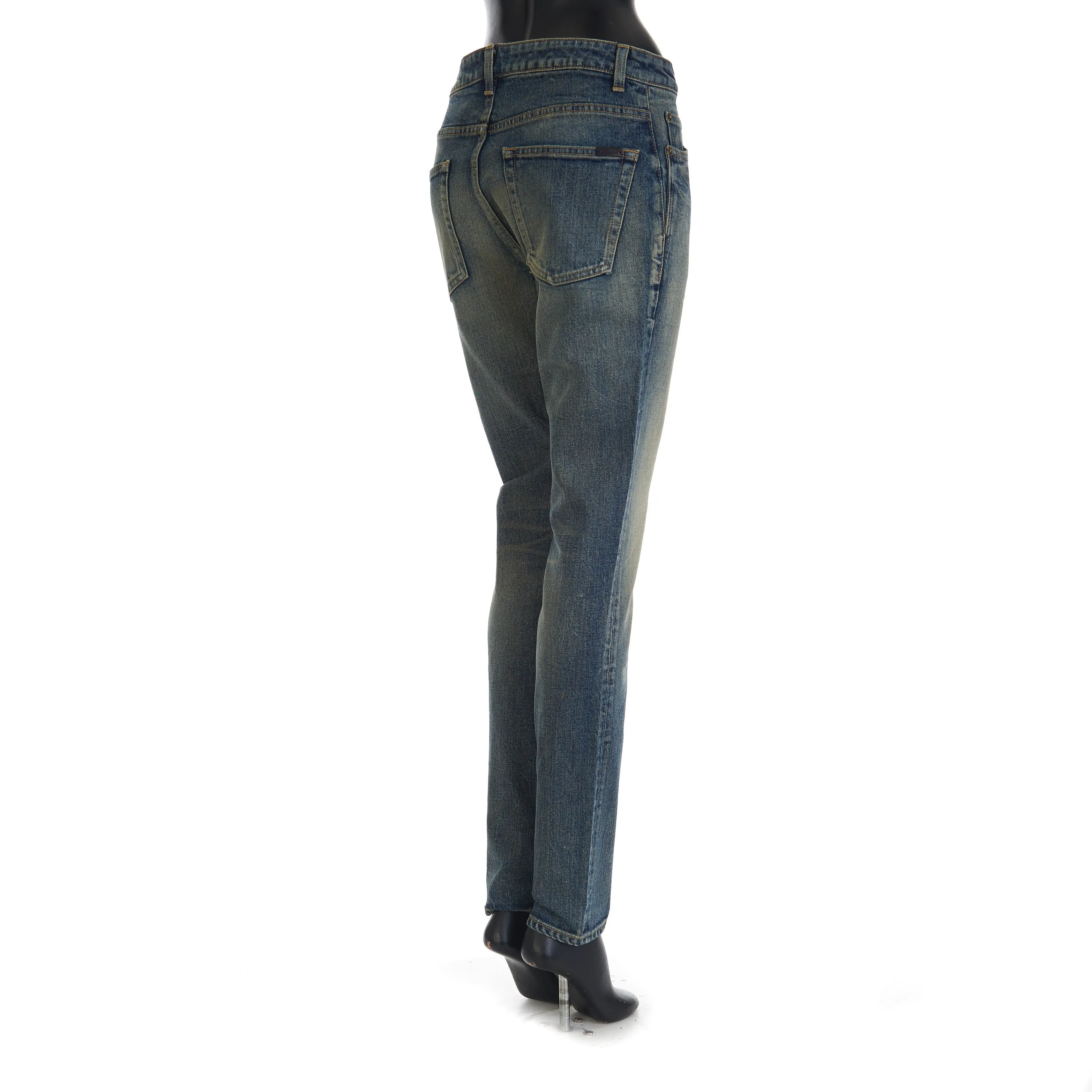 YSL Mid Waist Skinny Jeans In Vintage Blue Denim