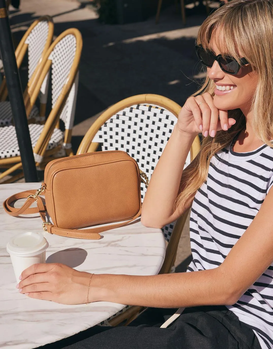 Zoe Crossbody Bag - Tan/Natural/Gold Stripe